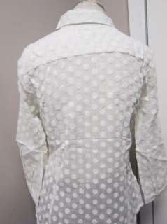 ISAACMIZRAHILIVE 3/4 Sleeve Flocked Dot Ruffle Shirt White NWOT 