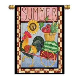  Rooster Cart Summer Garden Flag Banner 13 x 18: Patio 