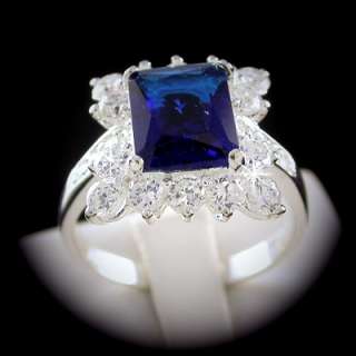 SOLID SILVER 6.44ctw Created Sapphire & Diamond Ring  