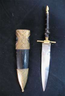 ANTIQUE KNIFE DAGGER INDIA Carved HANDLE Brass CASE  