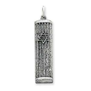  Sterling Silver Antiqued Mezuzah Pendant: Jewelry