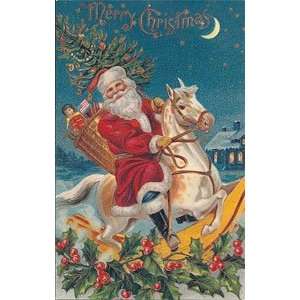   : Christmas Postcard   Santa on Rocking Horse: Health & Personal Care