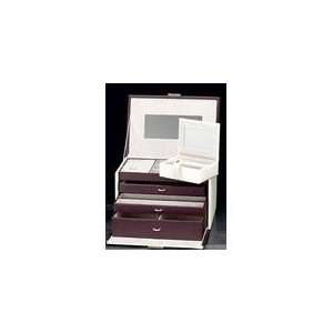   Ivory and Brown Leather Jewelry Box Case with Travel Jewelry Box