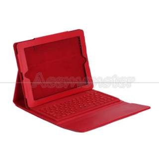 Bluetooth Wireless Keyboard Leather Case Cover for Apple iPad 2 Red 