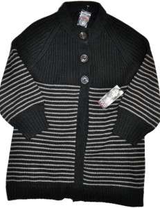 FYLO NY Womens Black and Gray Stripe Knit SWEATER New LONGER length 