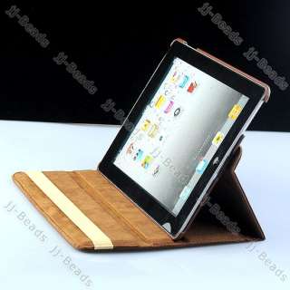 iPad 2 360° Rotating Magnetic Coffee PU Leather Case Smart Cover 
