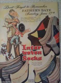 50s VINTAGE AD INTER WOVEN SOCKS FATHERS DAY GIRL BOY  
