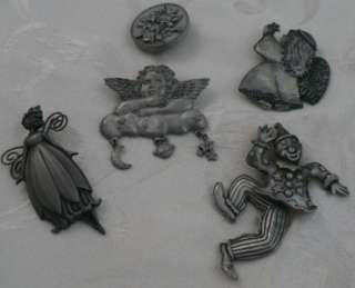 Signed Spoon JJ+ Pewter Pin Clown Fairy Angels +Lot  