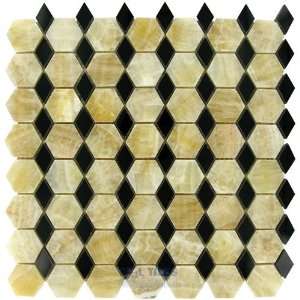  3d hexagon in onyx tile in honey onyx and black polished 