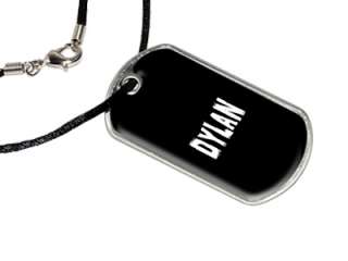 Dylan   Name Military Dog Tag Black Satin Cord Necklace  