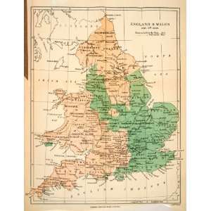  1893 Lithograph Map England Wales War Three Kingdoms King 