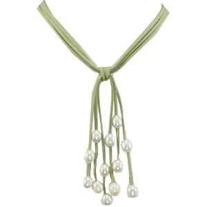  Green Triple Strand Cascading White 9 10mm Cultured Pearls 