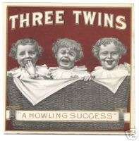 VINTAGE OUTER CIGAR LABEL THREE TWINS HOWLING SUCCESS  