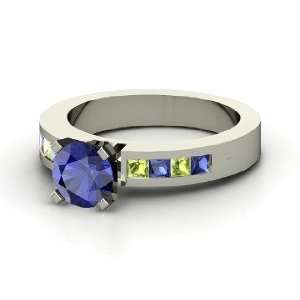  Solitaire Channel Ring, Round Sapphire 14K White Gold Ring 