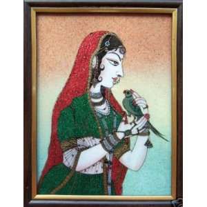  Princes & Parrot, Gem Stone Art Painting, Handicraft 