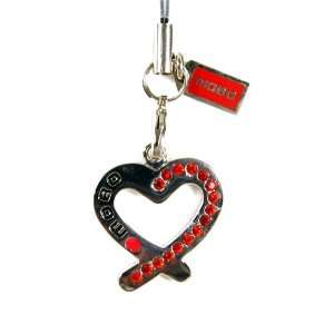  Heart Shaped Cell Phone Charm With Red Rhinestones: Cell 