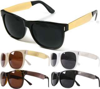 New Plastic Wayfarer Sunglasses Gold Metal Temple Black Tortoise Brown 
