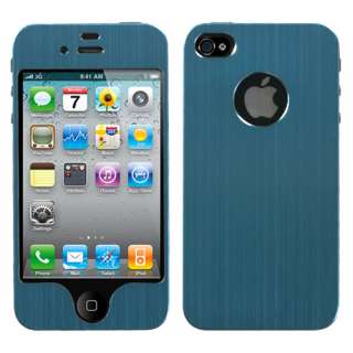 Aqua Brushed Metal Aluminum Decal Shield for iPhone 4G 4S Cover