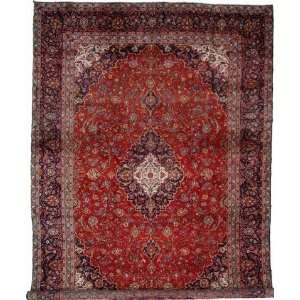  93 x 133 Red Persian Hand Knotted Wool Kashan Rug 