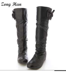 Brand Womens Cute Bow Knee High Invisible 1.96 Boots in Black 