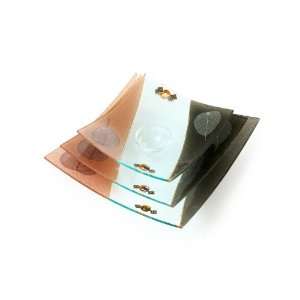  Small Glass Concave Serving Tray with White and Brown 