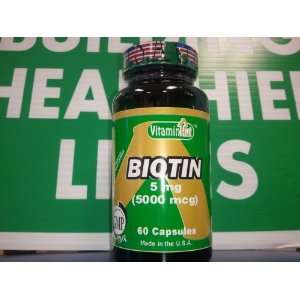  Vitamin Hut Biotin 5 mg (5000 mcg) 60 Capsules: Health 