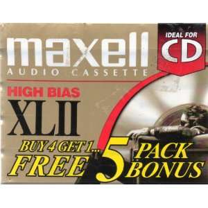 Five Maxell Audio Cassettes High Bias XLII, 90 minutes, Position IEC 