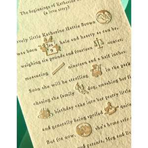 love story custom letterpress baby announcement on handmade paper