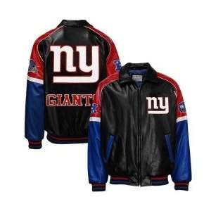  New York Giants Black Pleather Varsity Jacket: Sports 