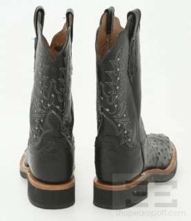 Lucchese Black Ostrich & Leather Western Boots Size 9.5B  