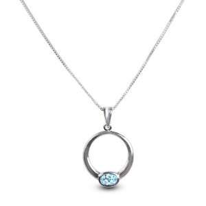Open Circle Pendant with CZ Oval And With 16 Inch Sterling Silver Rope 