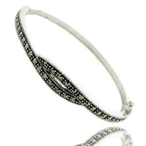  Sterling Silver Marcasite Bangle Bracelet: Jewelry