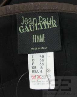 Jean Paul Gaultier Black Pleated Wool & Brown Leather Wrap Skirt Size 