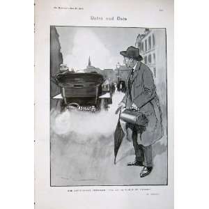  1908 Drawing Man Bag Umbrella Motor Car London Thorpe 