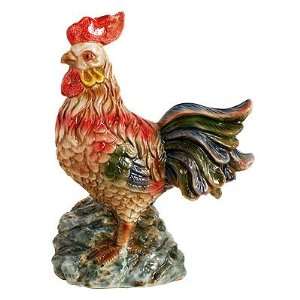    Glazed Rooster Sculpture Figurine Malti Color 17H