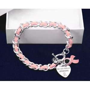  Pink Ribbon Bracelet Leather Rope (18 Bracelets 