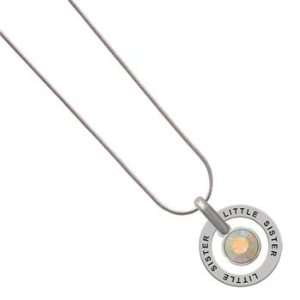 Little Sister Affirmation Ring Necklace with an AB Swarovski Crystal 