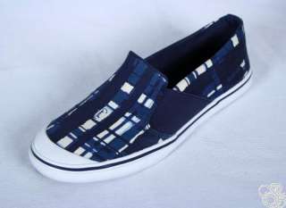 COACH Kaycee Poppy Brush Plaid Navy Slip On Womens Shoes New A1148 