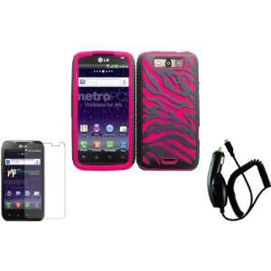  PC+Silicone Zebra Case Cover+LCD Screen Protector+Car Charger for LG 