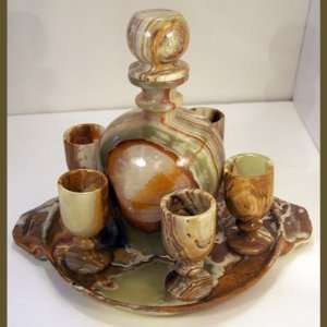  9 Piece Onyx Decanter, Goblets and Tray Set Everything 