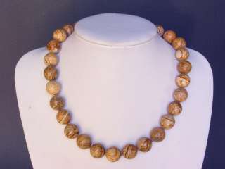 necklace picture jasper 14mm round beads hand tie knots nsps1215