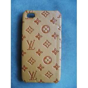  Leather iPhone 4 Hard Back Case Cover Yellow Monogram 