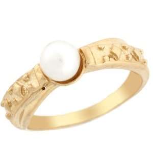  14k Solid Gold Freshwater Pearl Criss Cross Solitaire Ring 