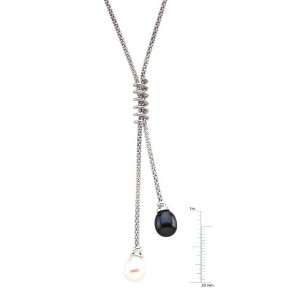   White Gold Black White Pearl Lariat Necklace: Diamond Designs: Jewelry