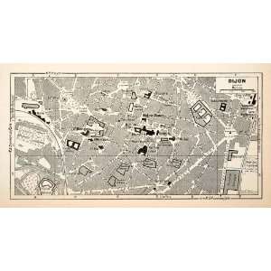 Lithograph Vintage Street Landmark Map Dijon France Notre Dame Theatre 