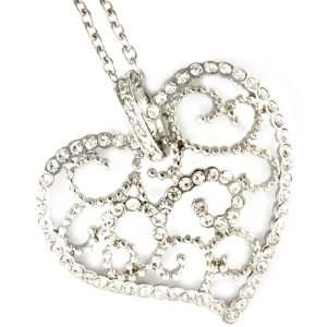  Silver Tone Heart Charm Crystal Necklace: Jewelry