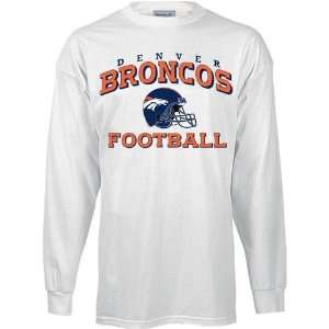  Denver Broncos White Long Sleeve Stacked Helmet T Shirt 