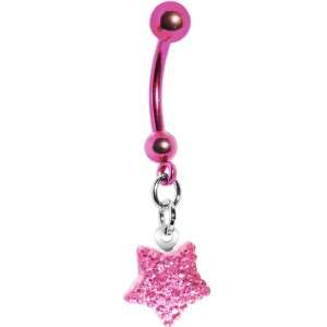  Pink Titanium Sparkle Star Belly Ring: Jewelry