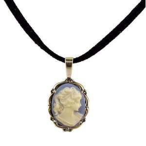 Sterling Silver Vintage Style Small Blue Resin Cameo Pendant with 