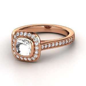   Ring, Cushion Rock Crystal 14K Rose Gold Ring with Diamond: Jewelry